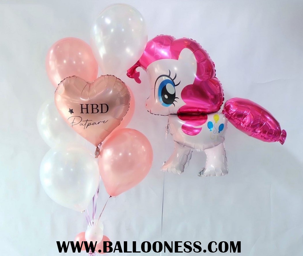 ลูกโป่งฟอยล์หัวใจจัดช่อ 7ลูก 1ช่อ + ม้าโพนี่ / Heart foil balloon 1 bunch + Pony
