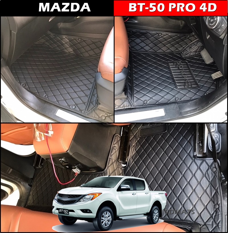 พรมปูพื้นรถยนต์ 6D MAZDA BT-50 PRO 4ประตู (2012-19) พรมหนัง6D เกรดA 12มิล เต็มคัน 3ชิ้น
