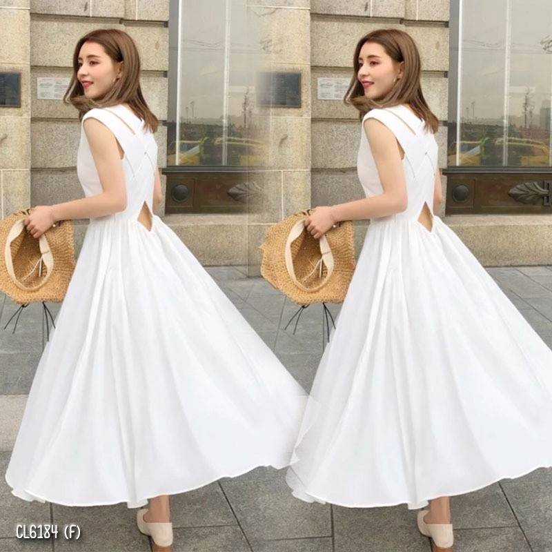 เดรสแขนกุด แต่งสายไขว้ด้านหลัง