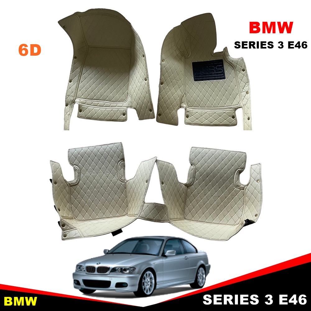 พรมปูพื้นรถยนต์ 6D BMW SERIES 3 E46 (1998-07) พรม6D บีเอ็มดับเบิ้ลยู ซีรี่ร์3 สีครีม เข้ารูป 3ชิ้น