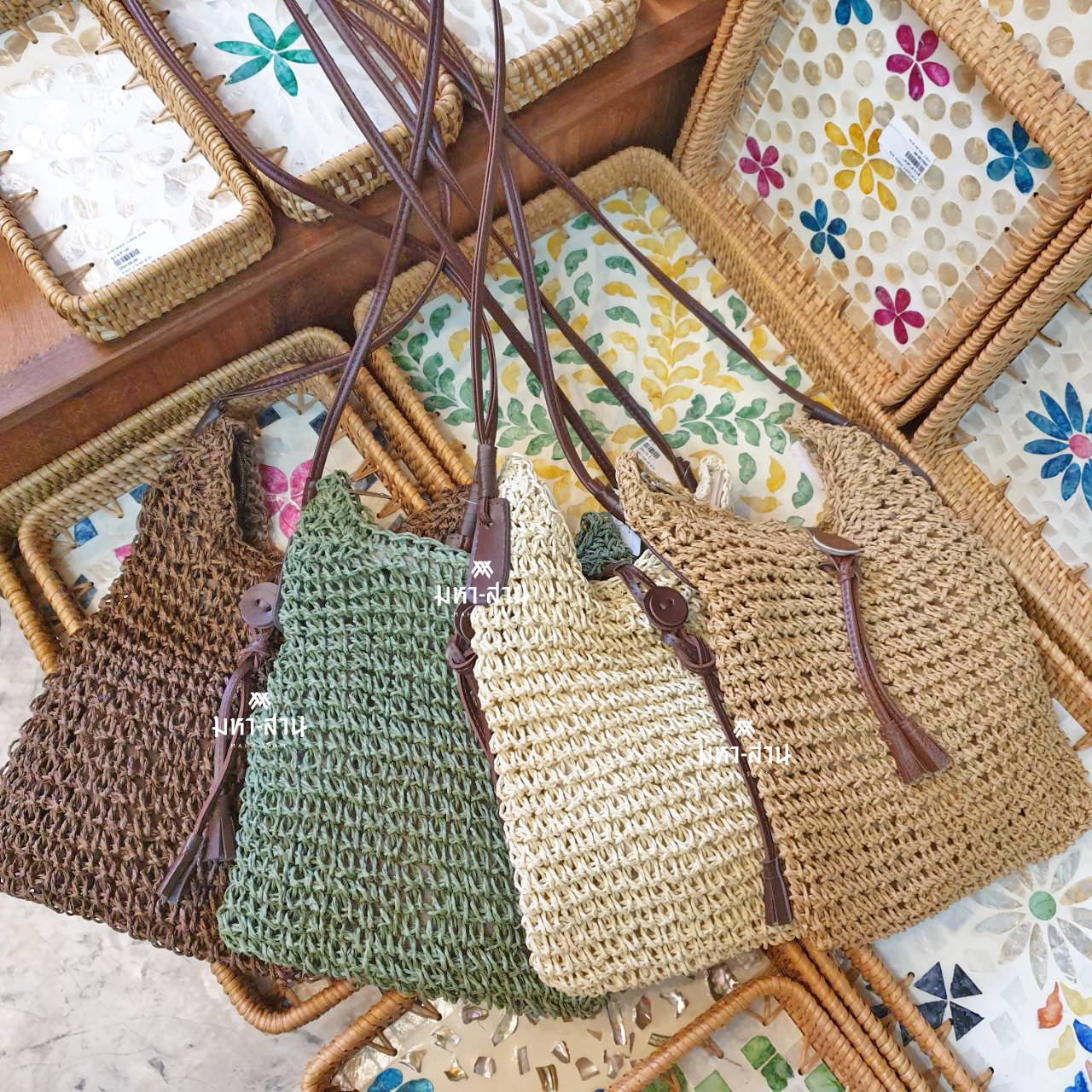 กระเป๋าสะพาย ใบเล็ก กระเป๋าคาเฟ่ แฟชั่นเกาหลี โบฮีเมียน ดีไซน์สวย 😘