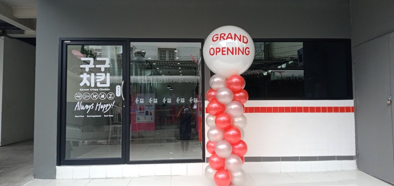 เสาลูกโป่ง Grand opening โทน แดงเทา / Balloon pillar Grand opening red-gray tone