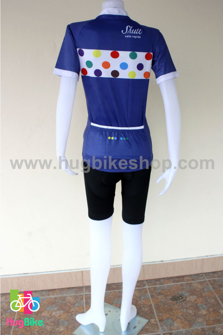 ชุดจักรยานผู้หญิงแขนสั้นขาสั้น Shutt 16 (02) สีน้ำเงินขาวลายจุด