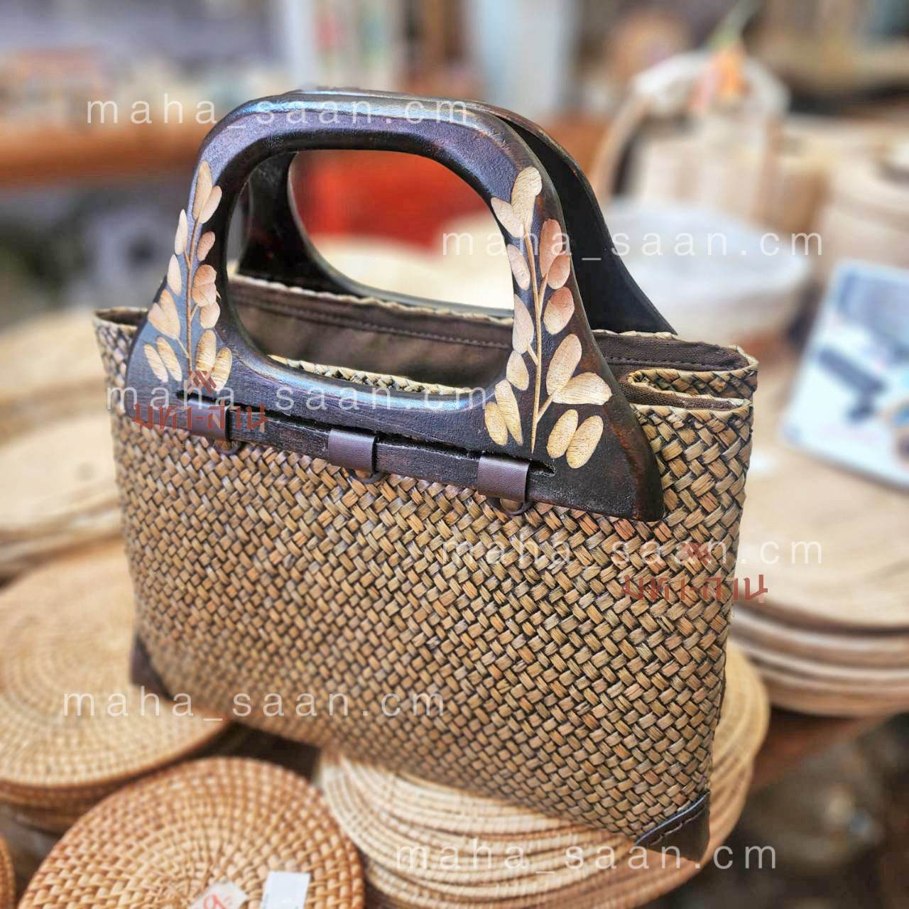 กระเป๋ากระจูด กระเป๋าผ้าไทย ทรงจีบตรง ของฝากผู้ใหญ่ 🥫