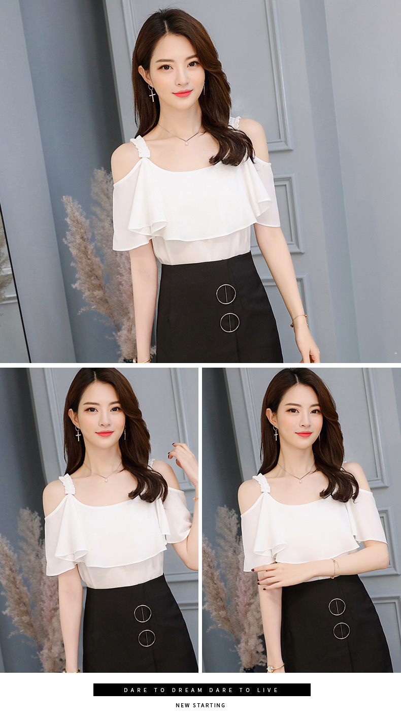 เสื้อสตรีผ้าชีฟองแบบเปิดไหล่สไตล์เกาหลี