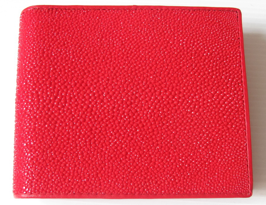 กระเป๋าสตางค์หนังปลากระเบนแท้1ตา แบบสั้น สีแดง