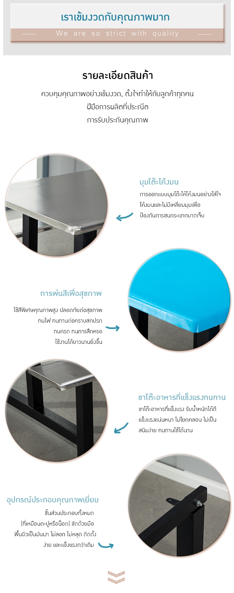 ชุดโต๊ะอาหารโรงอาหารสแตนเลส (แบบติดม้านั่ง)