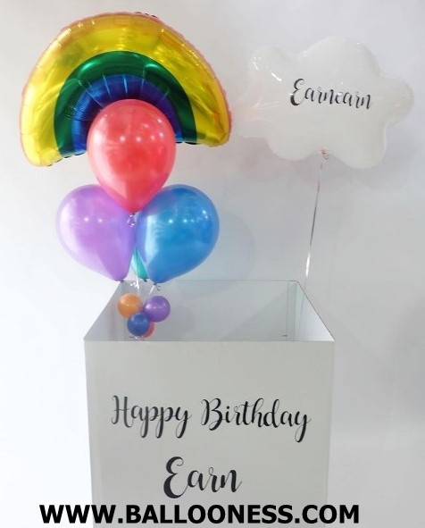 เซทเซอร์ไพร์สบ็อก ช่อสายรุ้ง 1ช่อ + ก้อนเมฆ1ใบ / Set SurpriseBox Rainbow 1bunch + Foil Balloon Cloud 1piece
