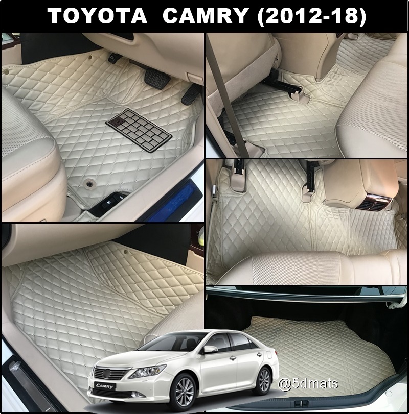 พรมปูพื้นรถยนต์ 6D TOYOTA CAMRY (ปี2012-18) พรม6D QJ VIP สีครีม รวมแผ่นท้าย เต็มคัน