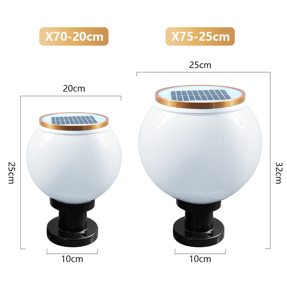 โคมไฟหัวเสาโซล่าเซลล์ ทรงกลม รุ่น 25cm