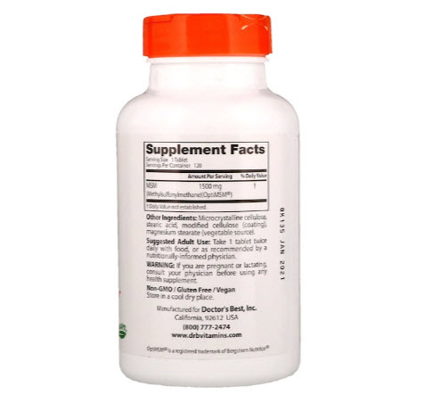 Doctor's Best, MSM with OptiMSM, 1,500 mg, 120 Tablets