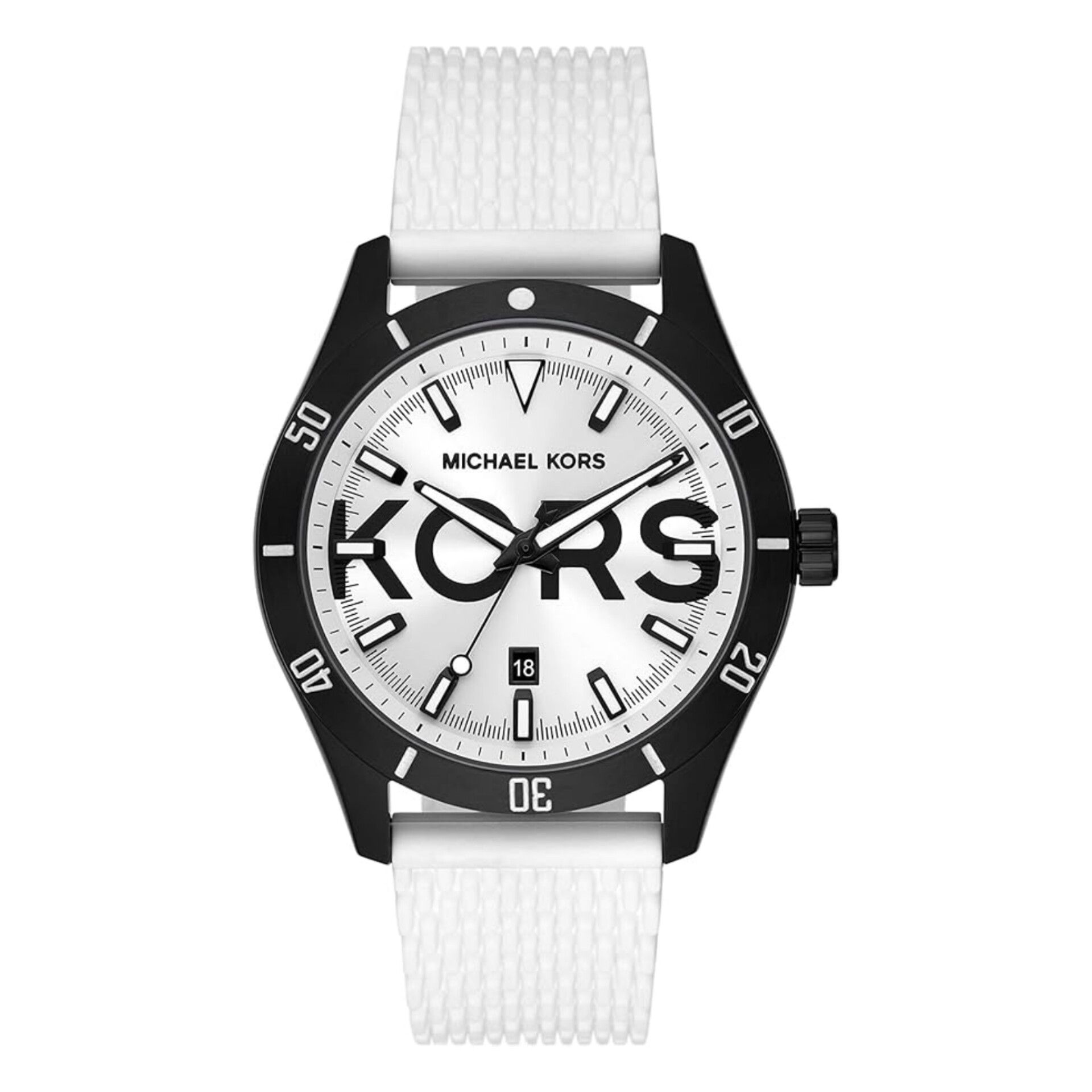 นาฬิกา Michael Kors Layton Three-Hand Date White Silicone Watch MK8893 Size 44 mm