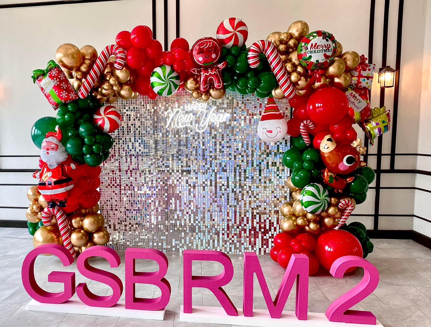 ฉากลูกโป่งเลี้ยงปีใหม่ /แบลคดรอปลูกโป่งปีใหม่ /New Year Party Balloon Backdrop