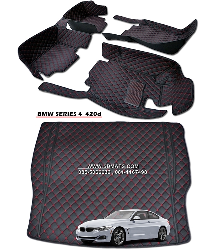 พรมปูพื้นรถยนต์ BMW SERIES 4 420d พรม6D สีดำด้ายแดง เต็มคัน +แผ่นปูท้าย (รวม4ชิ้น)