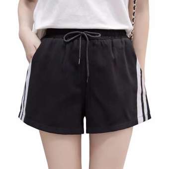 KK กางเกงขาสั้นสีพื้น เอวยางยืด แต่งแถบข้าง (สีดำ)รุ่น 6044