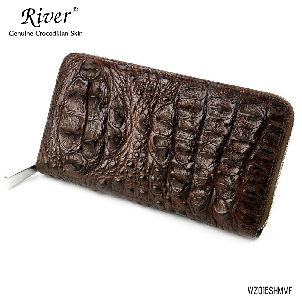 กระเป๋าสตางค์หนังจระเข้แท้ ส่วนโหนก สีน้ำตาล ซิปเดี่ยว