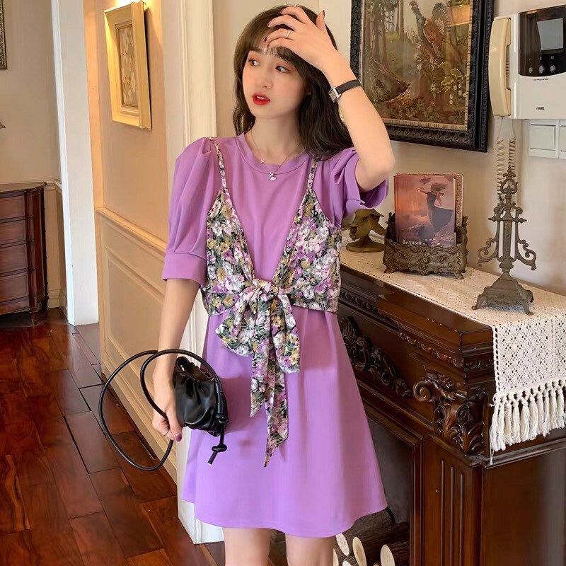 เดรสพร้อมครอปสายเดี่ยวลายดอกไม้