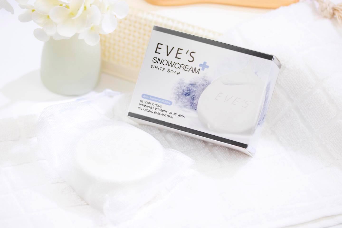 EVE'S สบู่อีฟส์ / SNOWCREAM WHITE SOAP ลดสิว ผิวขาว ฆ่าเชื้อไวรัส 99.99%