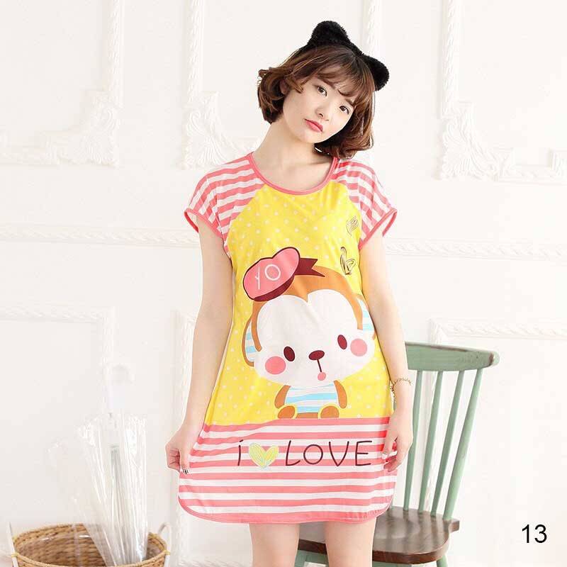 ชุดนอนเดรสแขนสั้นลายน่ารัก