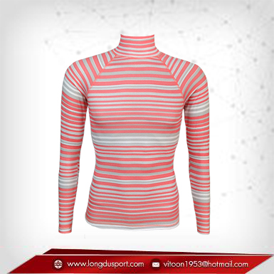 Body Fit / Base Layer เสื้อรัดรูป คอตั้ง แขนยาว สีชมพู - ลายเทา