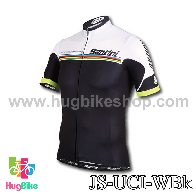 เสื้อจักรยานแขนสั้นทีม Santini uci สีขาวดำ