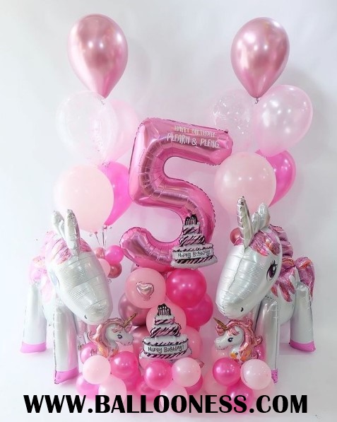 เซทตัวเลขฐานตั้ง + ม้ายูนิคอร์นตั้ง2ตัว + ช่อ5ลูก 2ช่อ / Number stand + Unicorn stand 2 + 2bunch