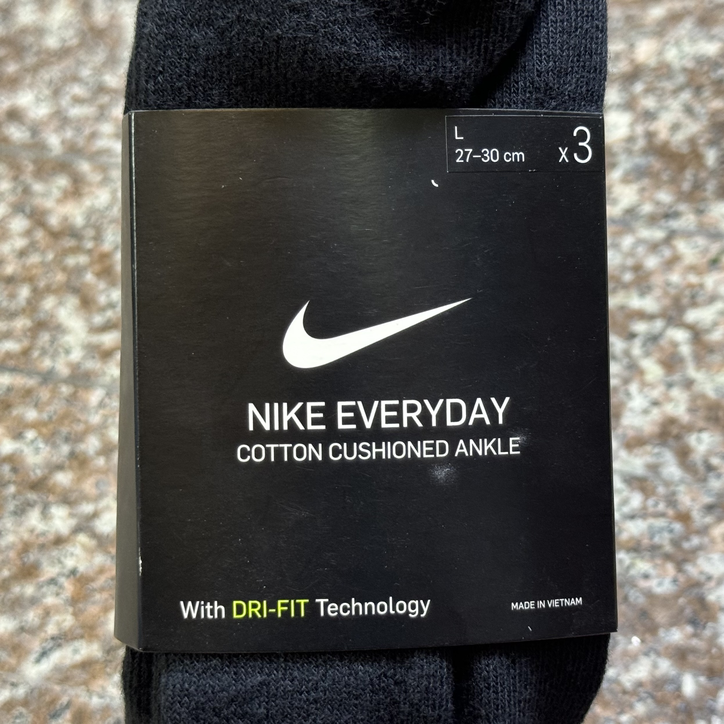 ถุงเท้า Nike EveryDay Cushioned Ankle Socks ‘BLACK’ (M,L) #แพค3คู่