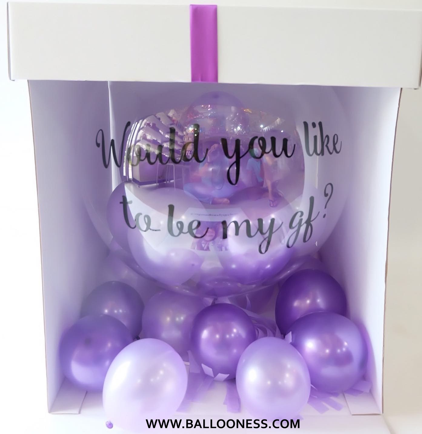 เซ็ตกล่องลูกโป่งบับเบิ้ลเซอร์ไพร์ม่วงเข้ม,ม่วงอ่อน / Birthday Surprise Balloon Box Set Bubble Deep Purple, Light Purple