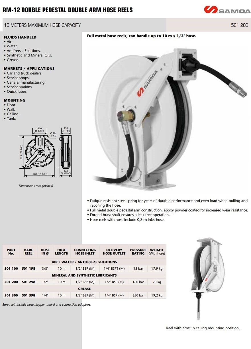 SAMOA รีลม้วนสาย Full metal hose reels, can handle up to 10 m x 1/2" hose.