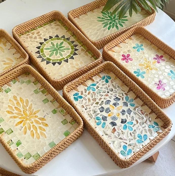 ถาดอาหาร ถาดโรงแรม ถาดคาเฟ่ พร็อพถ่ายรูป Rattanly Mosaic Tray🍨