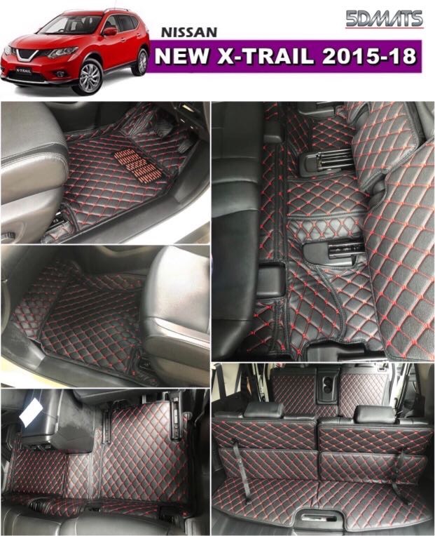 พรมปูพื้นรถยนต์ NISSAN X-TRAIL SUV7 ที่นั่ง พรม6D หนานุ่ม สีดำด้ายแดง เต็มคัน