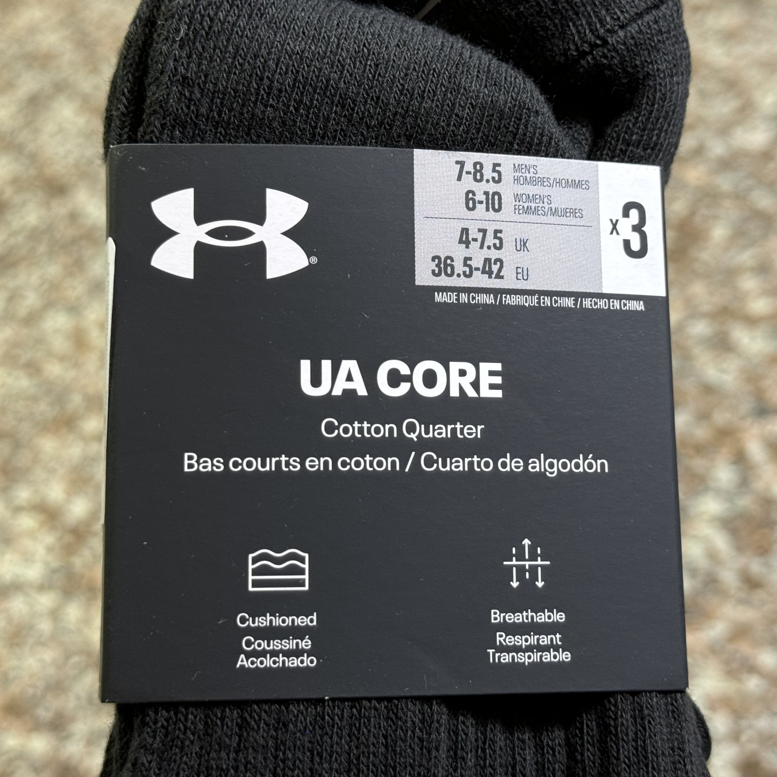 ถุงเท้า Under Armour Core Quarter Socks ‘BLACK’ (MD)