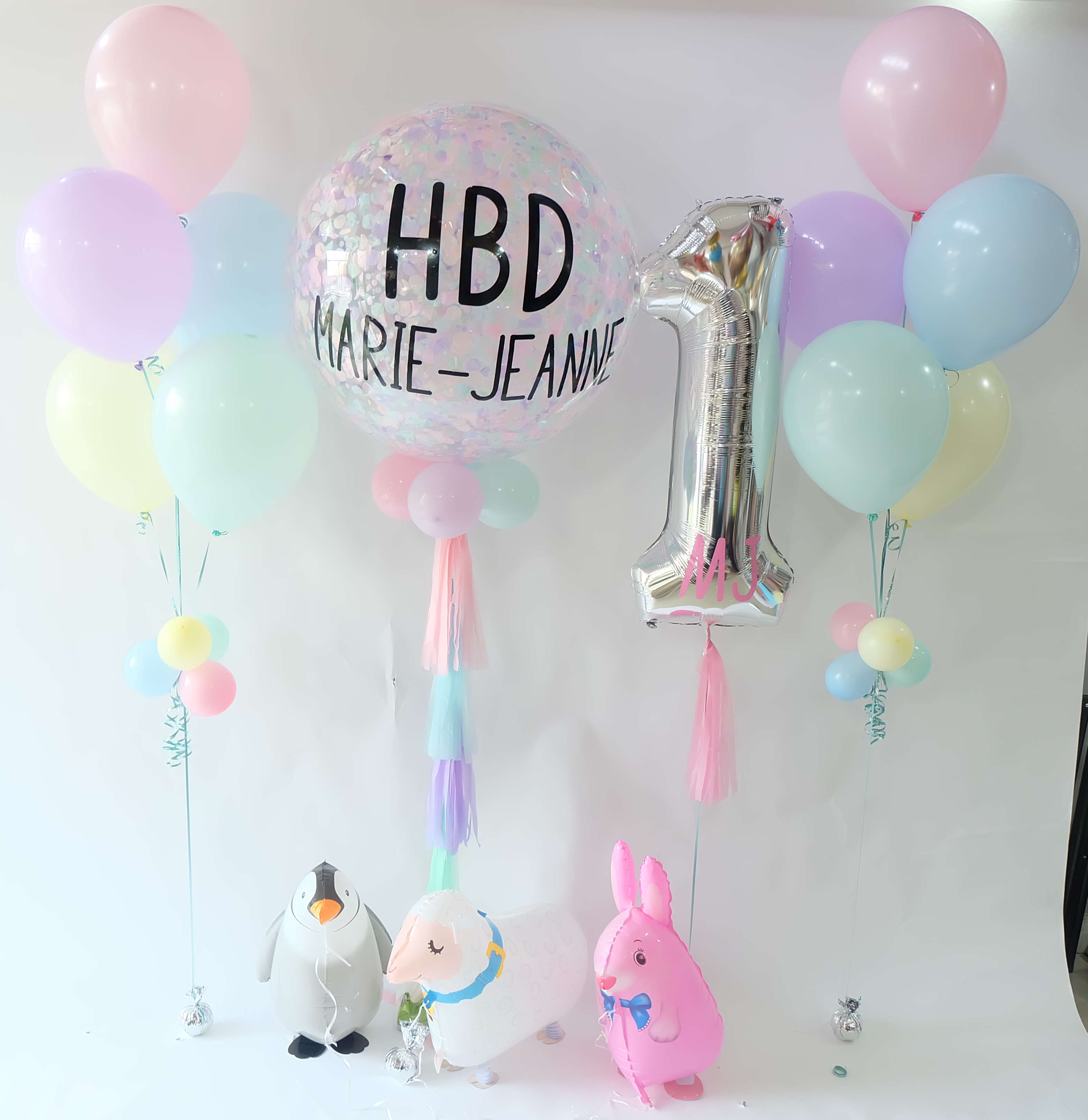 ลูกโป่งวันเกิดเด็กพาสเทลพร้อมสัตว์ Birthday Baby Pastel with Animals Balloon Set
