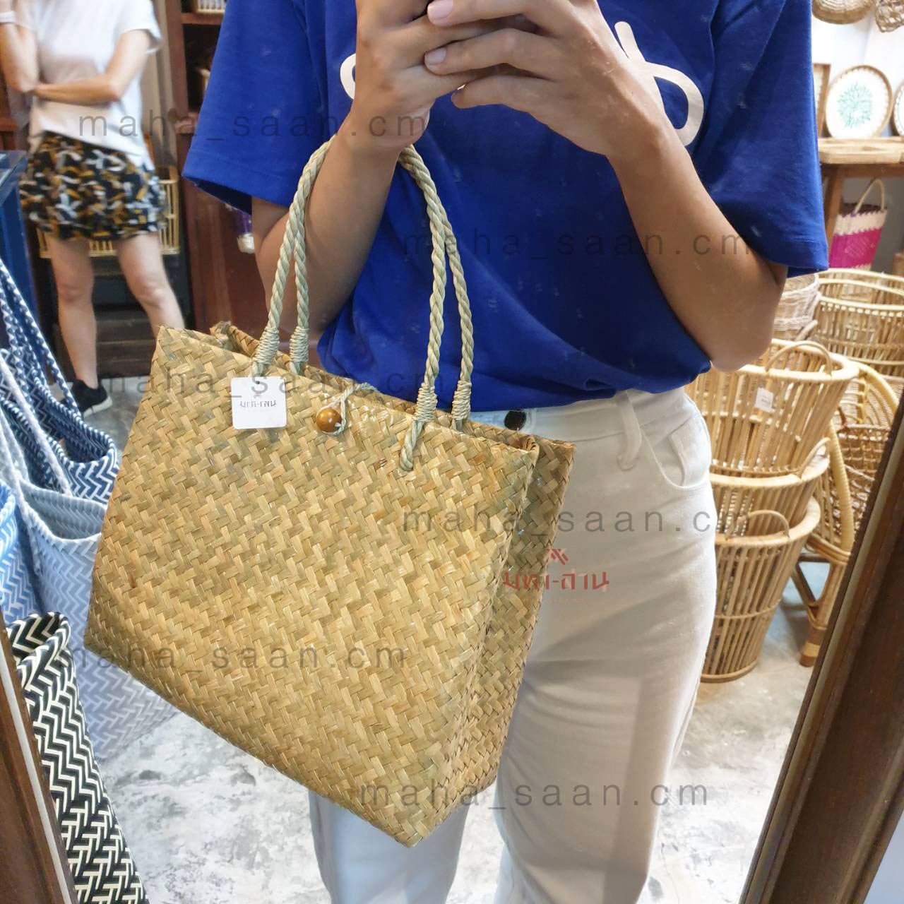 กระเป๋ากระจูด คล้องแขน สีธรรมชาติ ปิคนิค ทรงกล่อง 🍡