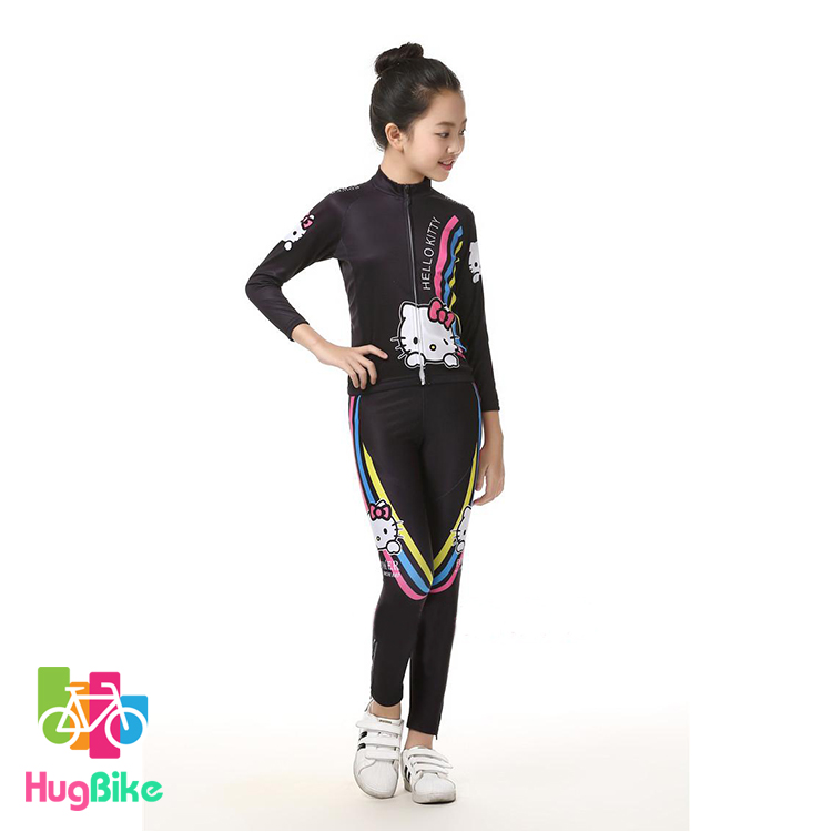 ชุดจักรยานเด็กแขนยาวขายาว Power (12) สีดำลาย Hello Kitty