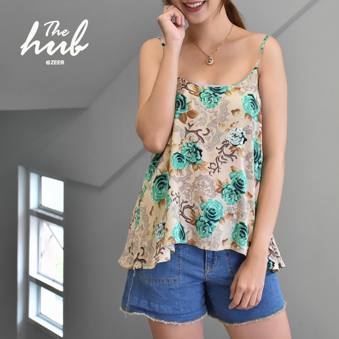 เสื้อสายเดี่ยวลายดอกกุหลาบ