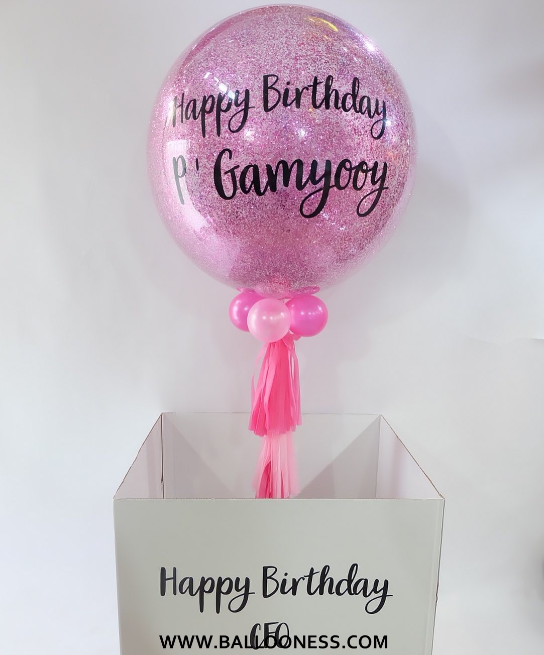 เซ็ตลูกโป่งวันเกิดใส่กล่องเซอร์ไพร์ส ขนาด36นิ้ว โทนชมพู / Happy Birthday Surprise Box Balloon size 36-inch Pink tones