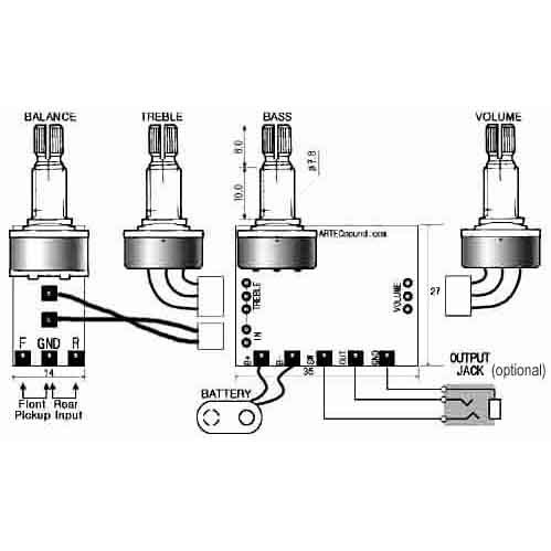 ปรีเเอมป์เบส Artec SE2 - 2 Band EQ Vol Bal Bass Treble