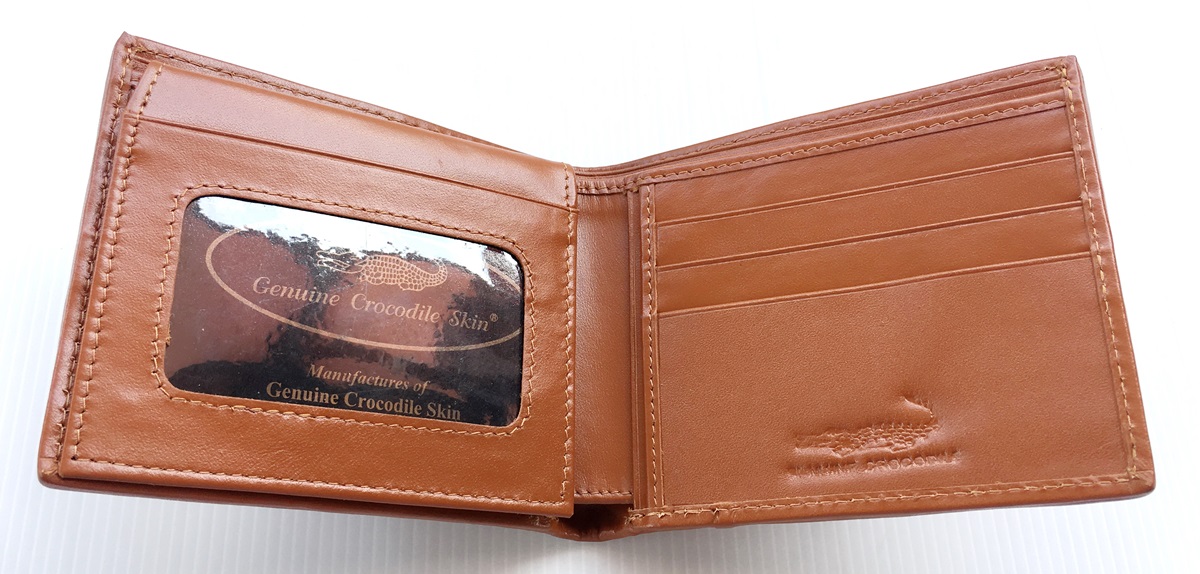 กระเป๋าสตางค์หนังจระเข้แท้ หนังปะ สีน้ำตาลแทน