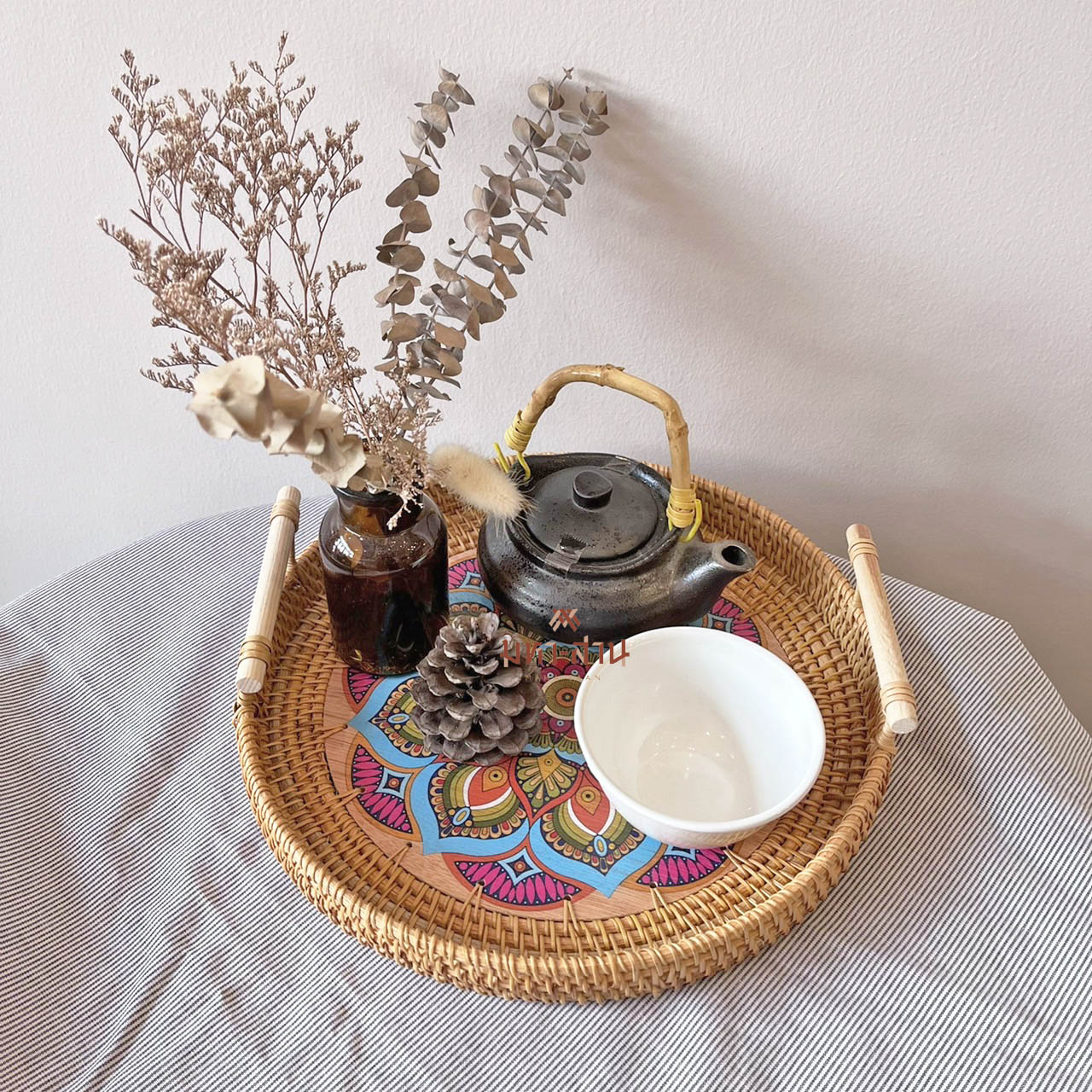 ถาดหวาย ถาดใส่อาหาร พร็อพถ่ายรูป เพ้นท์ลาย🎨