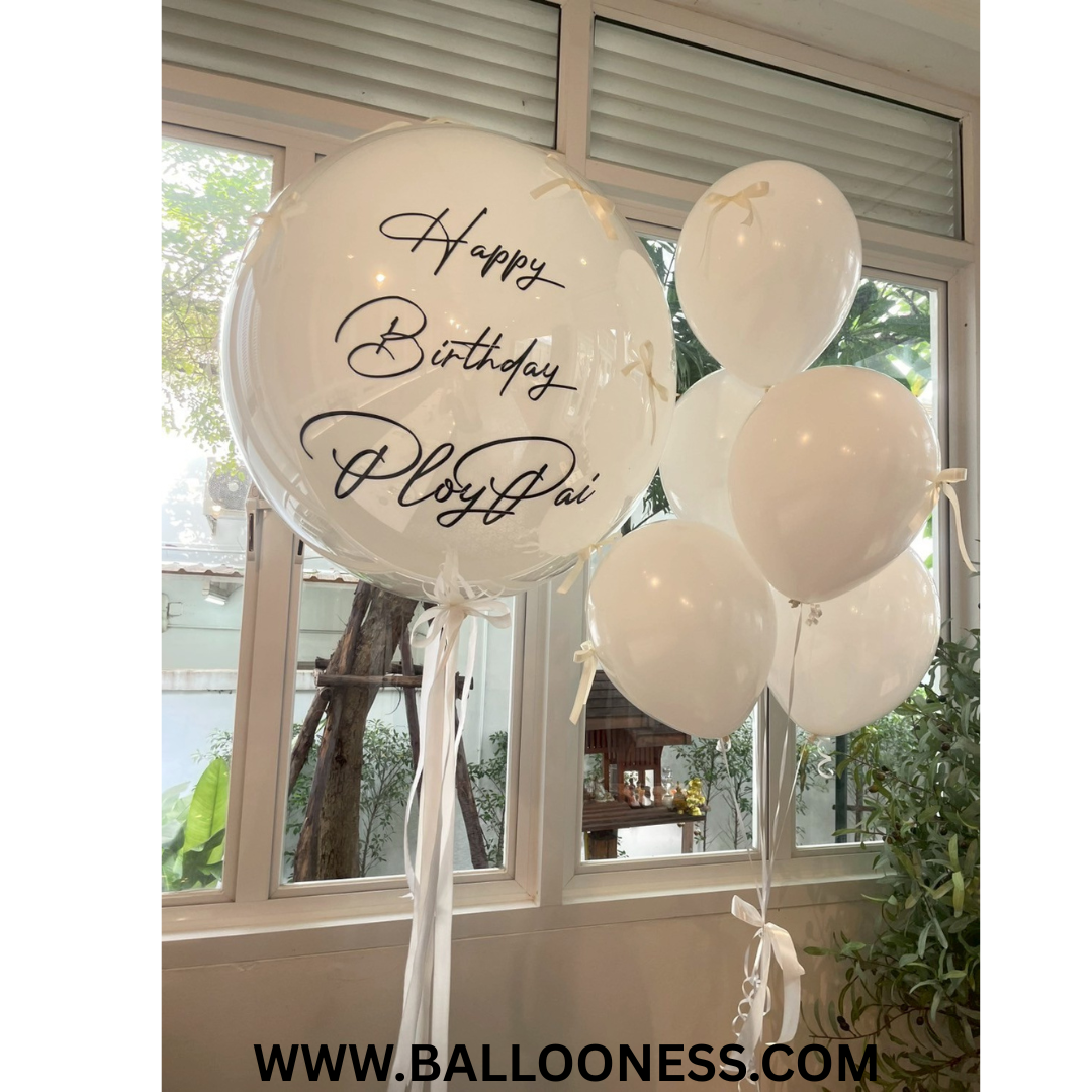 เซทลูกโป่งวันเกิด โทนสีขาว ขนาด 36นิ้ว 1ใบ + ช่อลูกโป่ง 5ลูก 1ช่อ