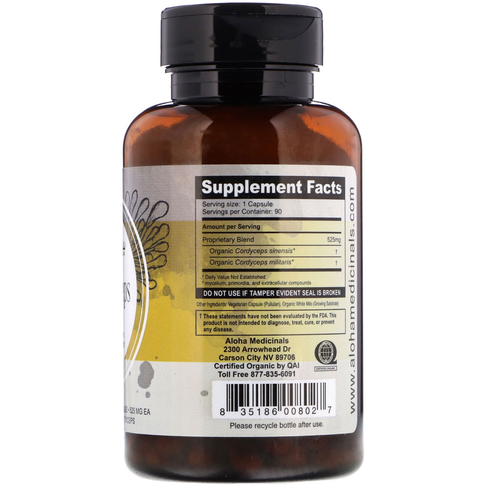 Aloha Medicinals Inc., Pure Cordyceps, 90 Capsules