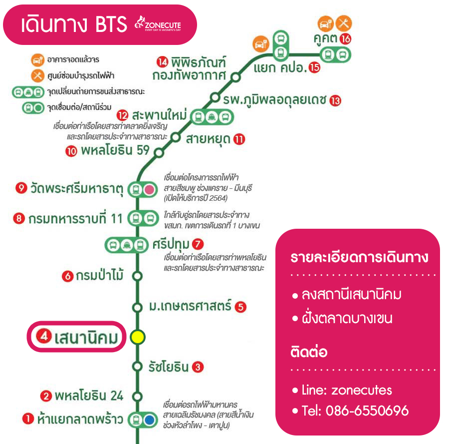เดินทางมาร้านสักคิ้ว โดยนั่งบีทีเอสมาสักคิ้ว6มิติ ลงสถานีเสนานิคม