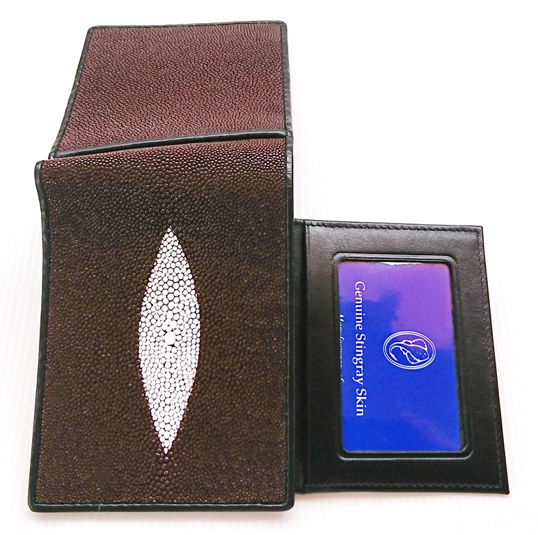 กระเป๋าสตางค์หนังปลากระเบนแท้1ตา แบบสั้น สีน้ำตาล