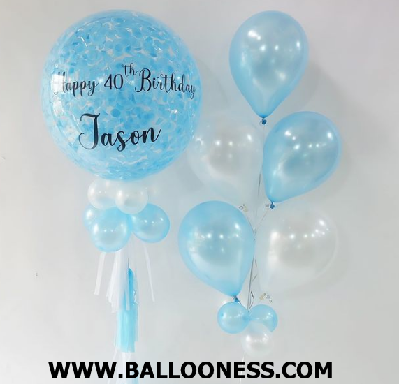 เซทลูกโป่งวันเกิดขนาด30นิ้ว โทนสีฟ้า พ้อมข้อความ + ช่อ5ลูก 2ช่อ / Set Balloon Happy Birthday + 2bunch