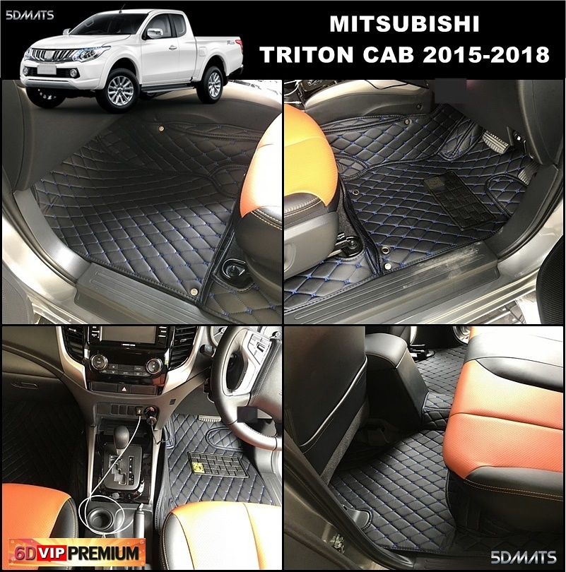 พรมปูพื้นรถยนต์6D TRITON CAB 2015-2018 รุ่น VIP สีดำด้ายน้ำเงิน เต็มคัน