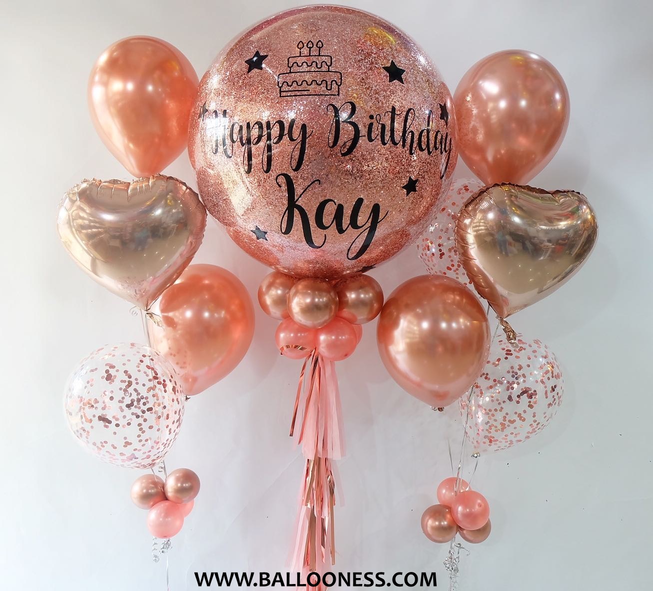 เซ็ตลูกโป่งวันเกิดกลิเตอร์โรสโกล ขนาด 36 นิ้ว+2ช่อเล็ก / Set Happy Birthday Glitter Rose Gold 36-inch+2bunch