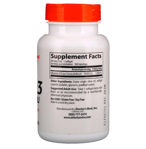 Doctor's Best, Vitamin D3, 5,000 IU, 360 Softgels