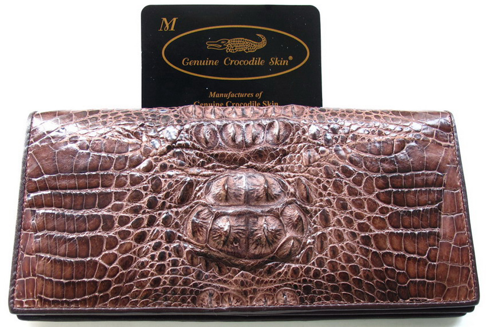 กระเป๋าสตางค์หนังจระเข้แท้ 2พับยาว ส่วนโหนก สีน้ำตาล