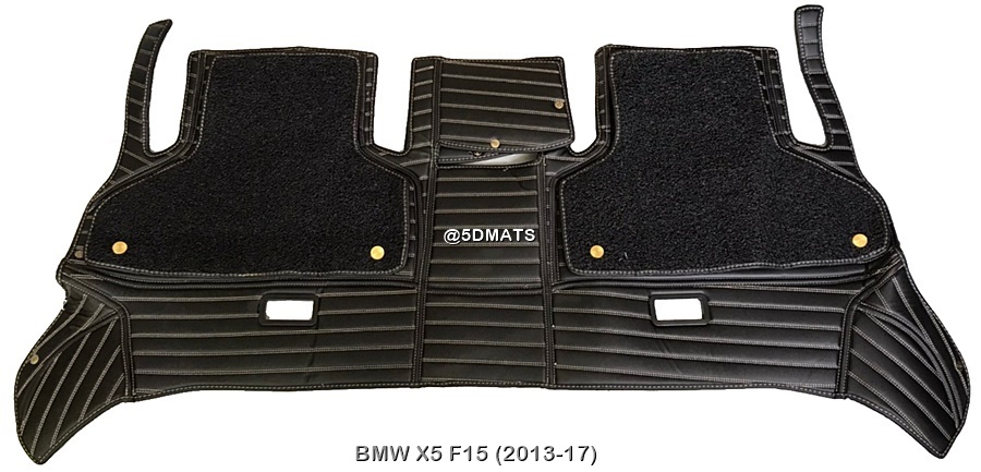 พรมปูพื้นรถยนต์5D BMW X5 F15 (ปี2013-17) พรม5D PLUS+ สีดำด้ายครีม ลายตรง เสริมพรมดักฝุ่น รวมแผ่นท้าย ปิดเบาะ เต็มคัน